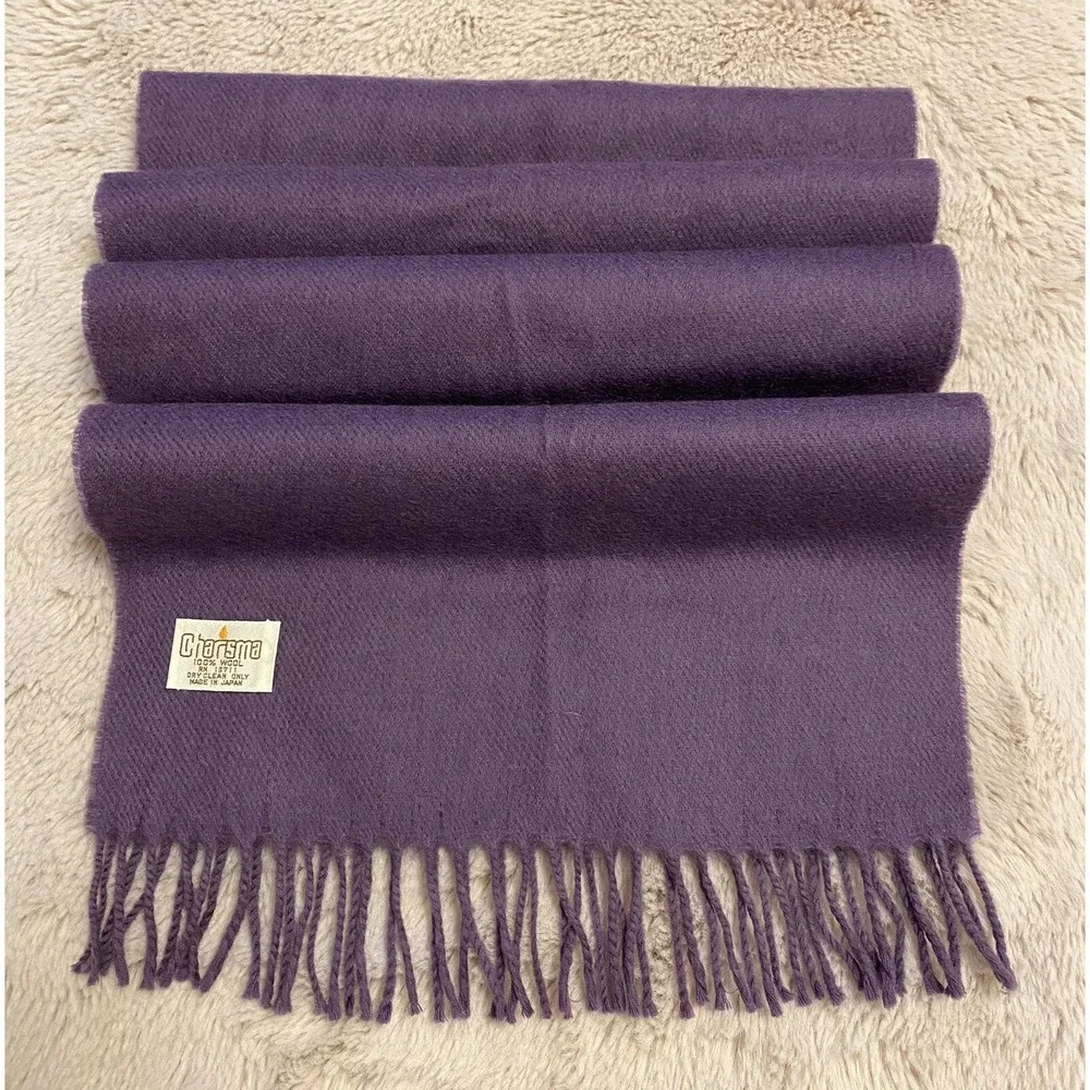 Charisma 100% Lana Wool Purple  Scarf /Neck Warmer Fringe Made in Japan PreOwned